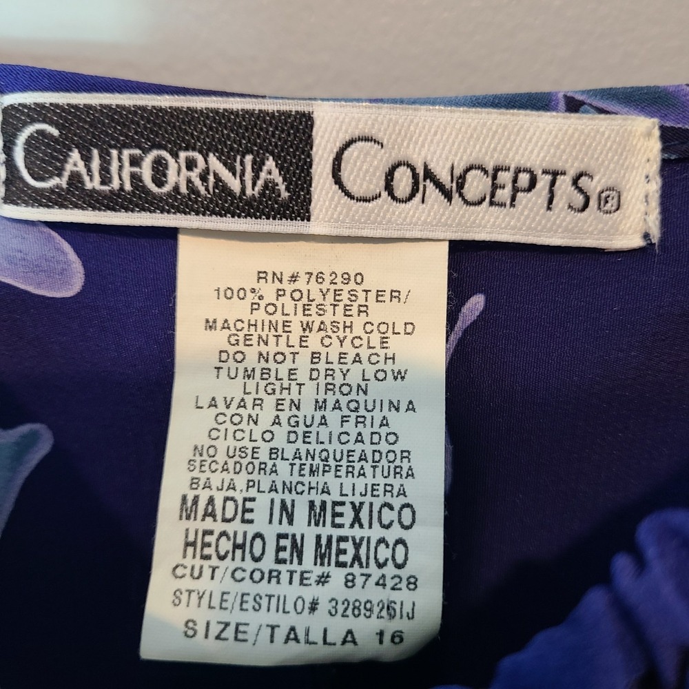 VTG 90s‎ Y2K California Concepts Maxi Dress Sz 16 Blue Floral Resort Satin - Picture 5 of 8